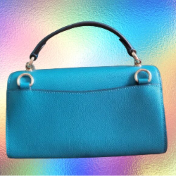 Coach Tilly Twistlock Satchel 23 In Colorblock Teal Crossgrain Leather #C2821 - Picture 3 of 10